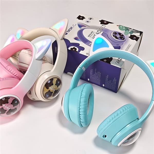Trådløse On-Ear Hovedtelefoner Glødende Katteøre Bluetooth Gaming Headset - Blå Blue