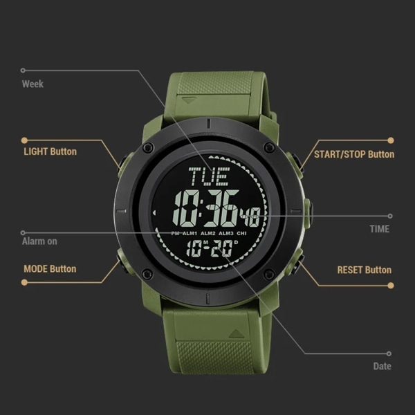 Armbandsklocka Armbandsur Klocka Outdoor Sports 12 / 24H Black