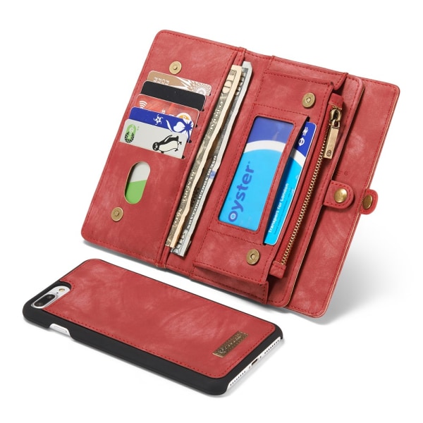 CASEME iPhone 7 Plus Retro Split läder plånboksfodral - Röd Red