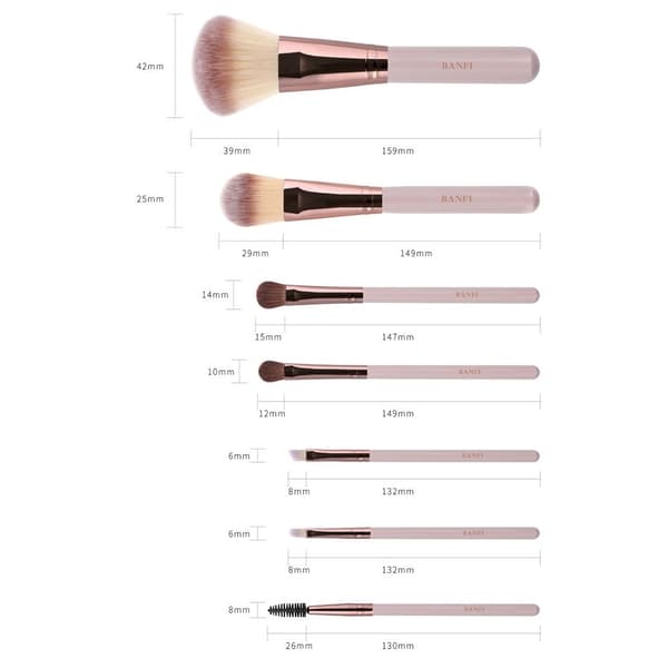 BANFI 7 stk Eyeshadow Foundation Lip Makeup Børste Sæt med æske Pink