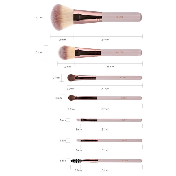 BANFI 7st Ögonskugga Foundation Läpp Makeup Borste Set med Box Rosa