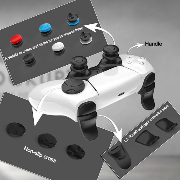 Til Playstation 5 PS5 Controller Tommelfingergreb Sticks L2 R2 Trigger Extender + D - pad - knapsæt Black