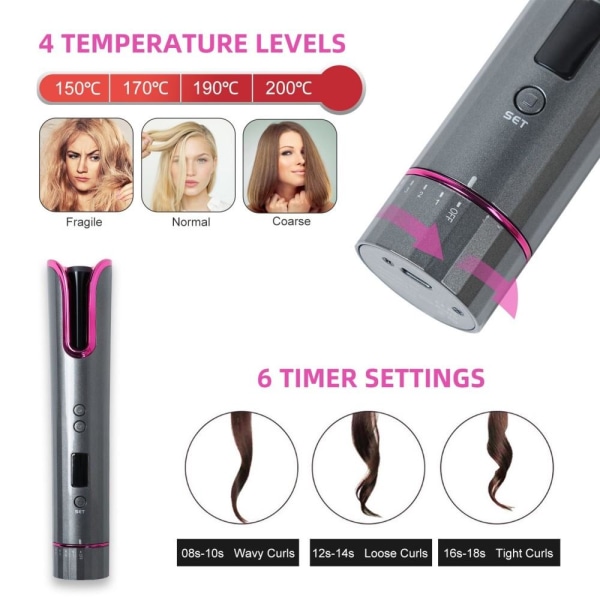 MDJ-808 Lyxig Automatisk Hårkrullare Hair Curler uppladdningsbar Svart