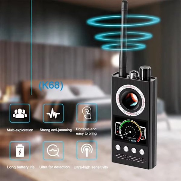 trådlös signaldetektor RF Bug Finder Anti-Spy Kameradetektor GPS Tracker Locator uppgraderad version Svart