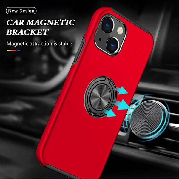 iPhone 14 Finger Ring Kickstand Hybrid Case - Red Red
