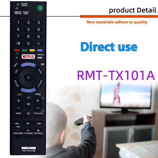Fjernkontrollerstatning for RMT-TX101A For Sony TV Black