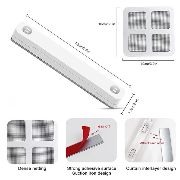 Hulløs Anti Mosquito Vinduesskærm Magnetisk Clip Spænde med Patch White