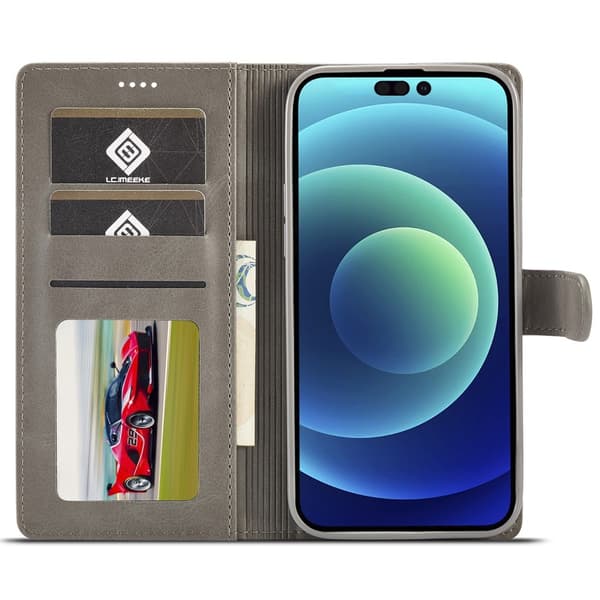 LC.IMEEKE Wallet Stand Etui til iPhone 15 Pro Grey