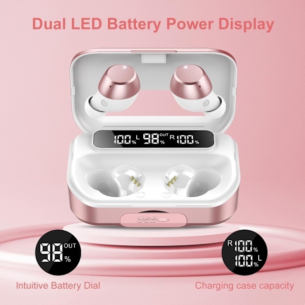 Q26 Bluetooth headset Digital Display In-Ear trådløse hovedtelefoner PowerBank funktion - Lyserød Pink