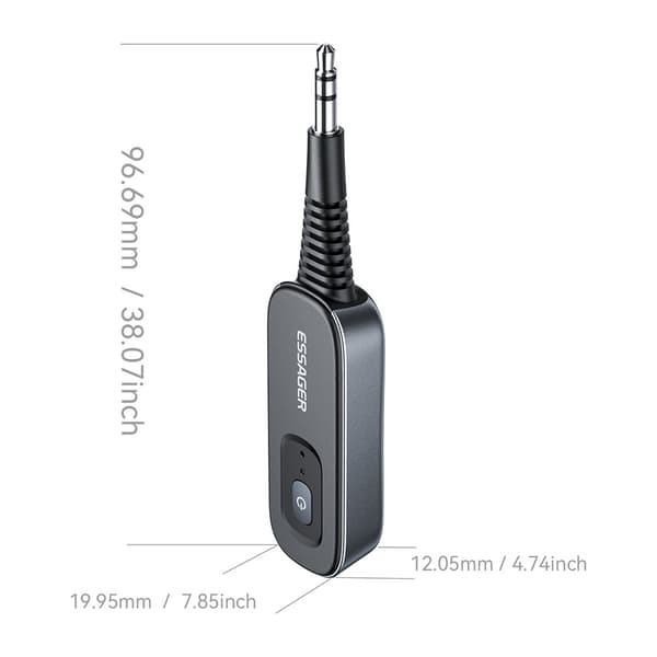 Bilstereo Bluetooth-sender og -mottaker 3,5 mm Aux-adapter for høyttalerforsterker Black