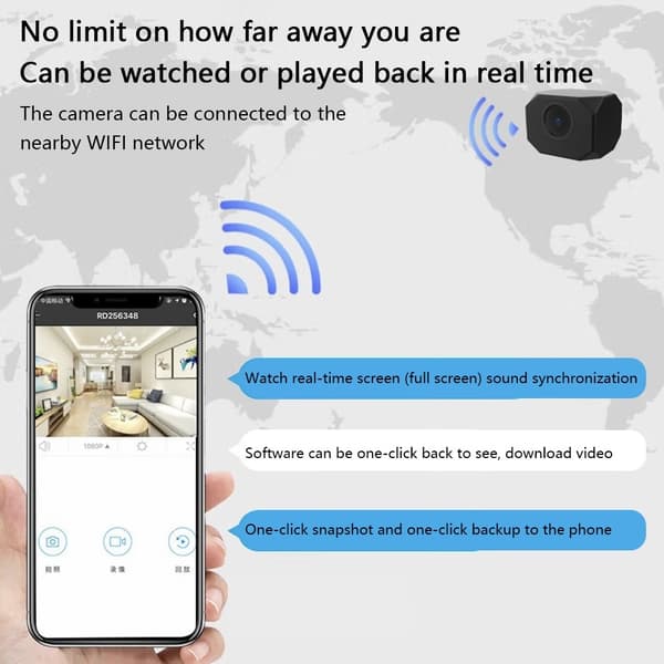Hjemmesikkerhetsovervåking Mini WiFi-kamera i sanntid Black
