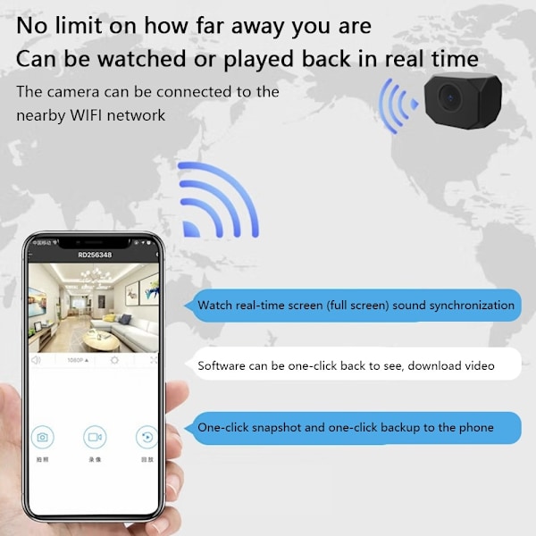 Kodin turvavalvonta, reaaliaikainen mini-WiFi-kamera Black