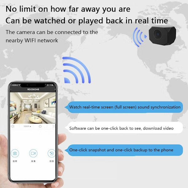 Overvågning af hjemmesikkerhed Mini WiFi-kamera i realtid Black