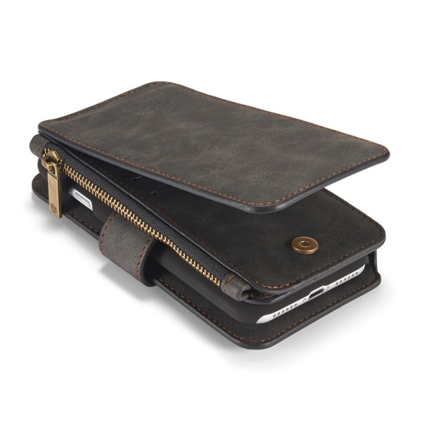 CASEME iPhone 8 / 7 / SE Retro läder plånboksfodral - Svart Svart