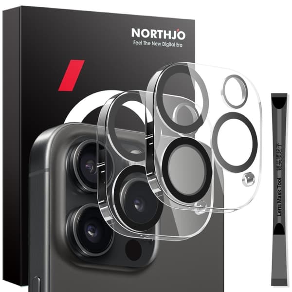 NORTHJO 2 - Pak Kameralinsebeskyttelse til iPhone 16 Pro / 16 Pro Max, Hærdet Glas Black