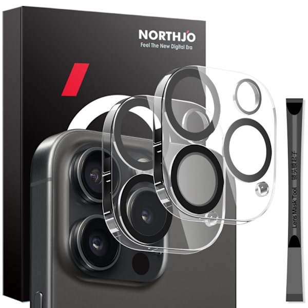 NORTHJO 2-pakks for iPhone 16 Pro / 16 Pro Max Kameralinsebeskytter Svarte sirkler HD Klar Herdet Glass Linsefilm 3D Full Dekning Black