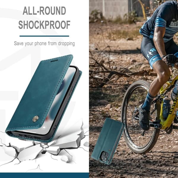 CASEME Retro lompakkokotelo iPhone 13 - Sininen Blue