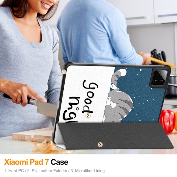 Slim Fit Cover Fodral För Xiaomi Pad 7 Auto Wake / Sleep - Cat Blå