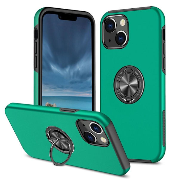 iPhone 14 Plus Fingerring Kickstand Hybrid Taske - Grøn Green