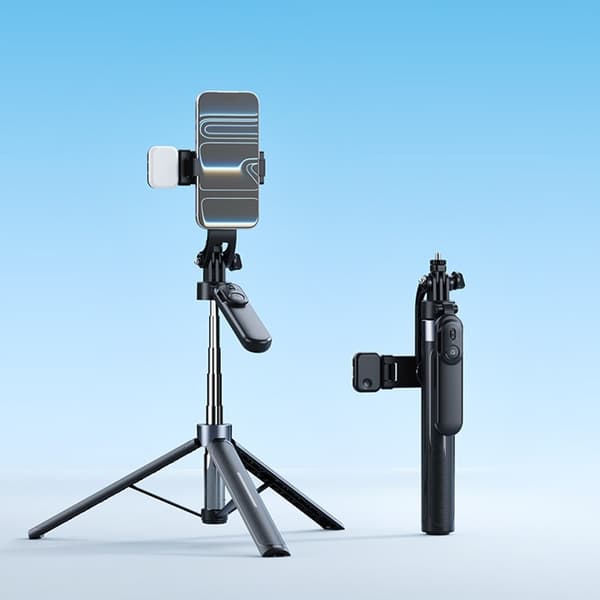 Selfiestang Stick X2 Bluetooth-stativ Fjernkontroll Lyskilde 1,3 m uttrekkbar Black