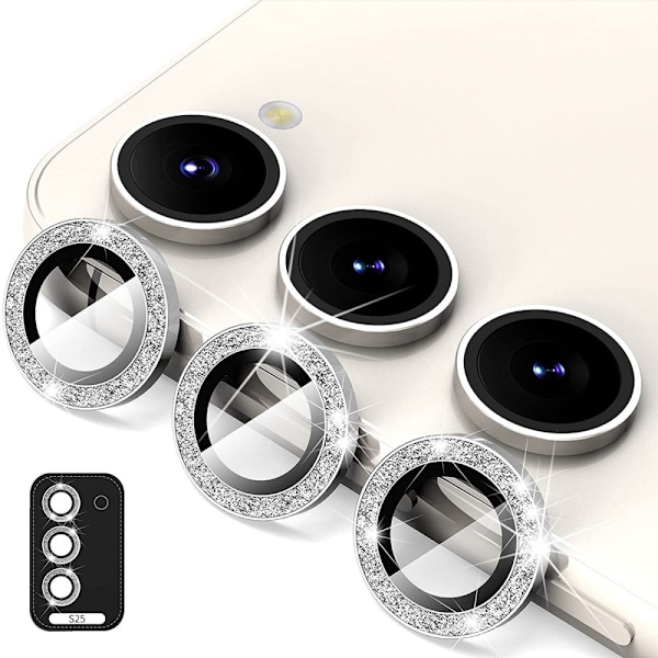 ENKAY Kamera Lins Skydd till Samsung Galaxy S25 Härdat glas Glitter Silver