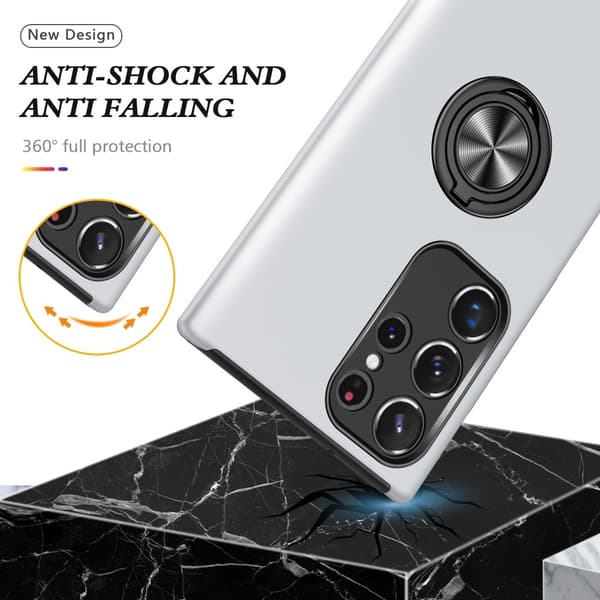 Samsung Galaxy S24 Ultra Finger Ring Stativ Hybrid Deksel Silver