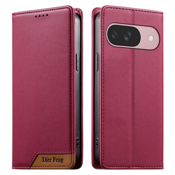 DIERFENG Puhelimen lompakkokotelo värisommitellulla logolla Google Pixel 11 ja 11 Pro Red