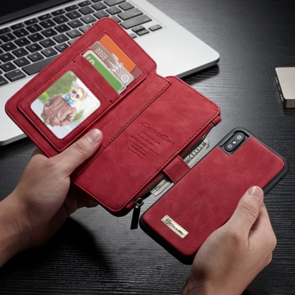 CASEME iPhone X Retro läder plånboksfodral - Röd Röd