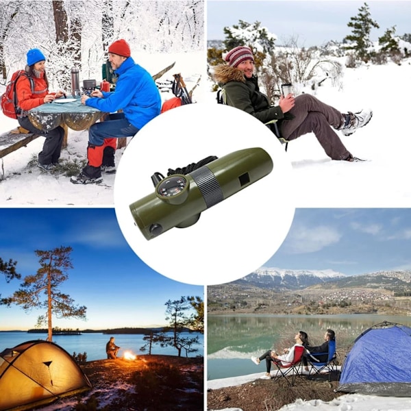 7 i 1 Visselpipa Hög Decibel Survival Whistle Ficklampa Kompass Termometer mm Grön one size