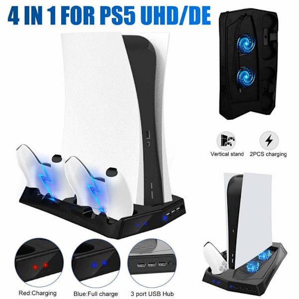 Sony Playstation 5 UHD/DE Opladningsstativ Køleventilatorcontrolleroplader Black