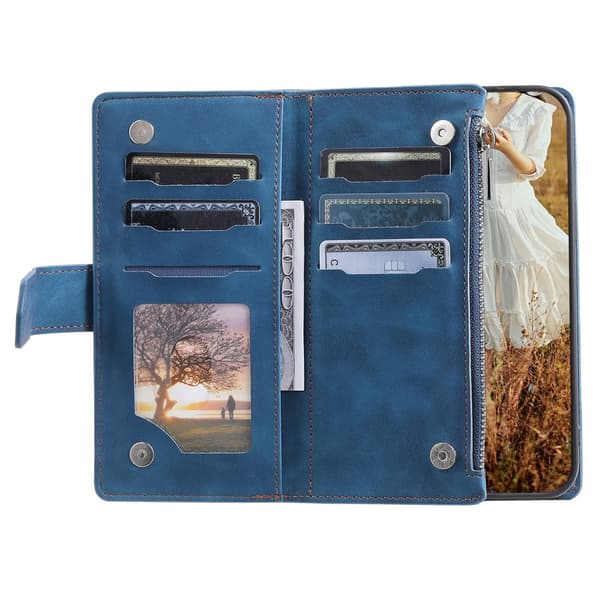 För Google Pixel 10 Pro XL Zipper Wallet Case Rhombus Telefonfodral Blå