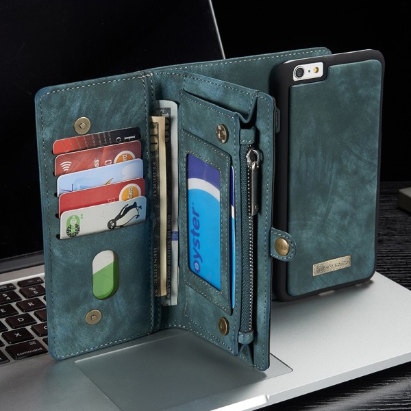 CASEME iPhone 6s 6 Plus Retro Split läder plånboksfodral Blå Blå