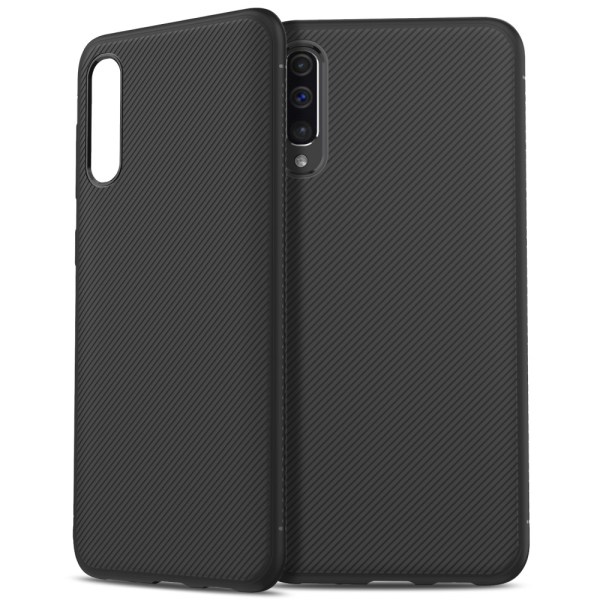 Jazz Twill Texture TPU Cover til Samsung Galaxy A50 - Sort Black