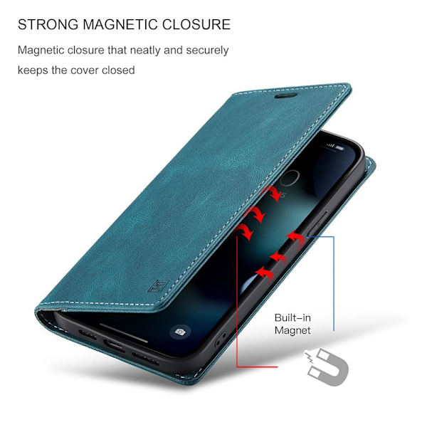 AUTSPACE A01 Retro Wallet Case for iPhone 13 Pro - Blue Blue
