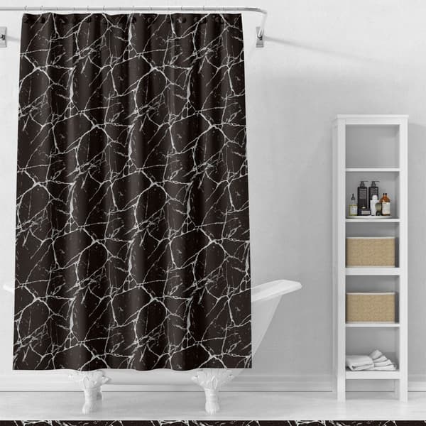 180 x 200 cm sort marmormønster badeværelsesdeler med meldugresistent bruseforhæng Black