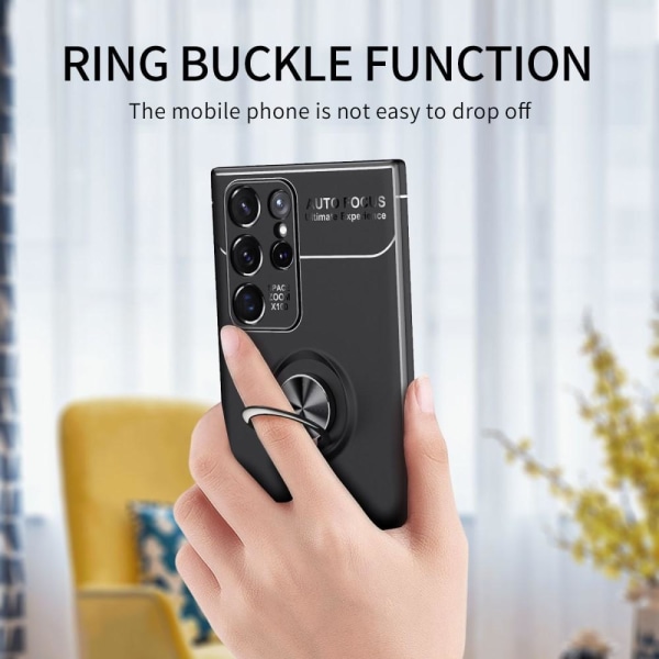 Samsung Galaxy S22 Ultra Hybrid skal med Finger Ring - Svart Svart