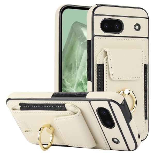 Google Pixel 8a Kickstand Case Puhelimen Suojakotelo Korttipaikoilla White