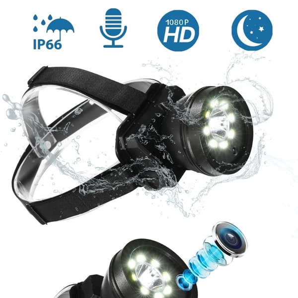 Vandtæt 1080P Videokamera Lommelygte Forlygte Spotlight Black