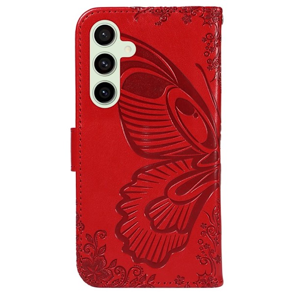 Samsung Galaxy S24 FE Kotelo Jalustallinen Lompakkokotelo Perhoskuvio Red
