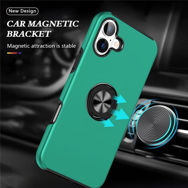 Til iPhone 17 Finger Ring Kickstand Hybrid Taske Green