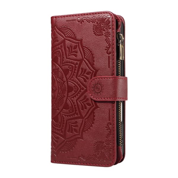 Lommebokdeksel med Mandala-mønster og Håndleddsstropp til Sony Xperia 1 VIII Wine red