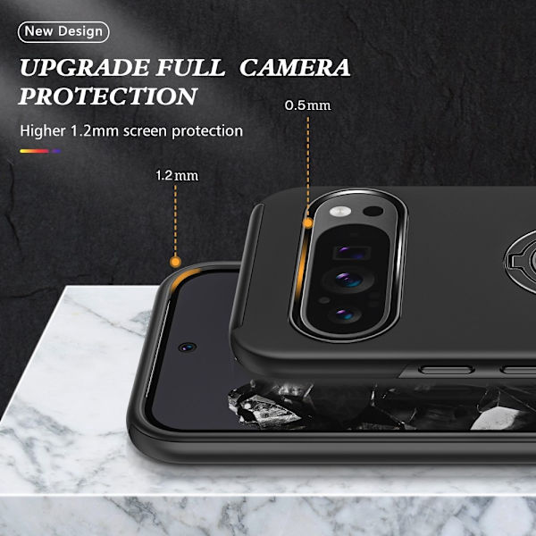 Til Google Pixel 9 Pro XL Fingerring Kickstand Hybrid Taske - Sort Black