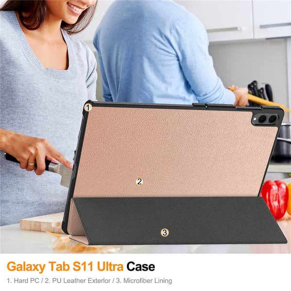For Samsung Galaxy Tab S12 Ultra Stand Case Shock-Absorbent Tablet Cover Pink gold