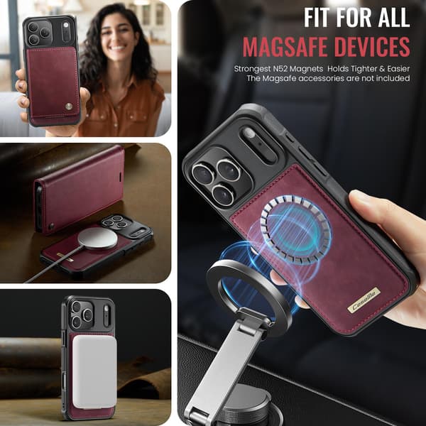 CASEME Til iPhone 17 Pro Lommebokdeksel Magnetisk Avtakbar RFID Beskyttelse Red