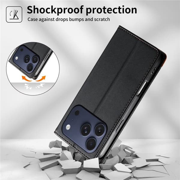 DIERFENG iPhone 17 Pro Lompakkokotelo RFID Suoja Teline - Musta Black