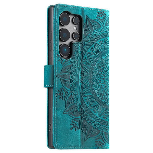 Samsung Galaxy S25 Ultra -lompakkokotelon kuoren kuoren Mandala-kukkakuvio Green