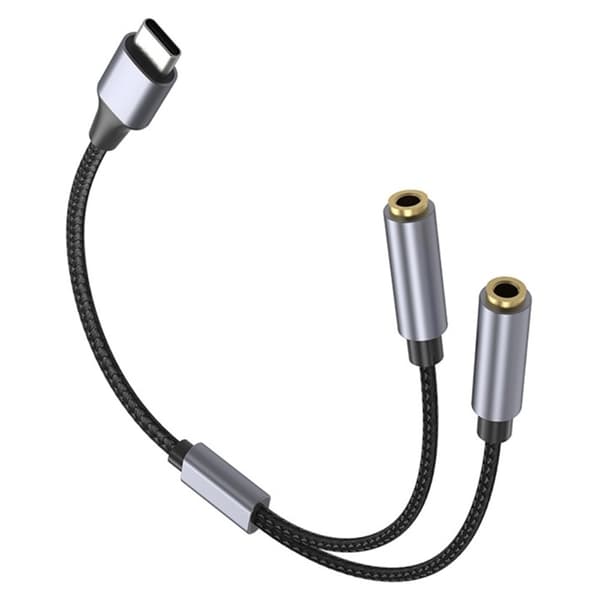 25 cm USB-C till 3,5 mm Audio Splitter Kabel Hörlursadapter Svart