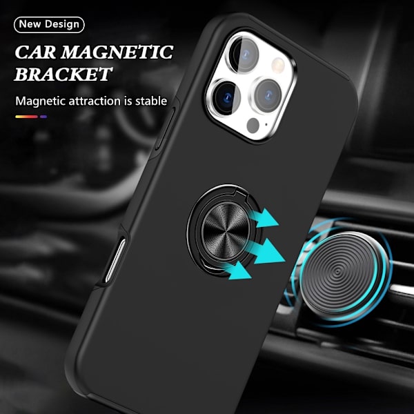 Til iPhone 16 Pro Fingerring Kickstand Hybrid Taske - Sort Black