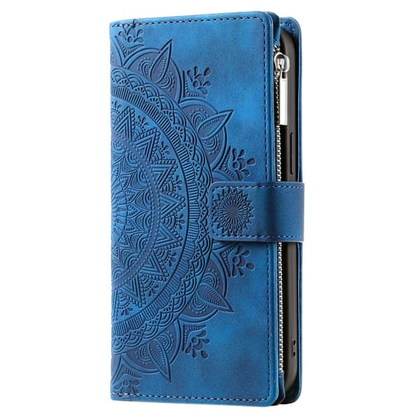 För iPhone 17e / 16e plånboksfodral Fodral Skal Mandala blommönster Blå