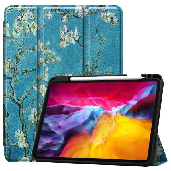 For iPad Pro 11 2021 Tri-fold Stand Tablet Case Cover - Flower Multicolor